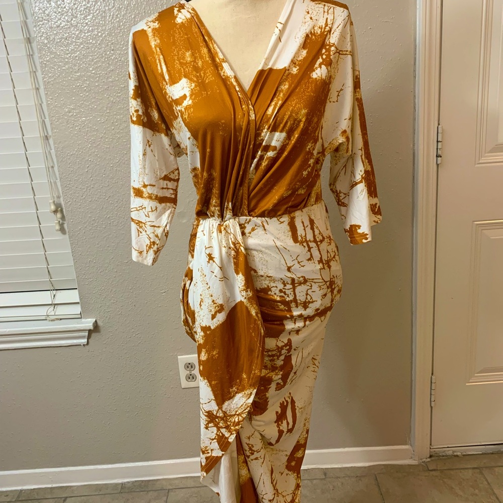 Golden brown and white dress